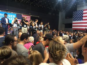 Hillary and Bill Clinton thank the crowd shortly after the rally 